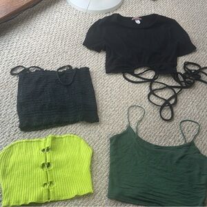 Black and Green Women's Crop Tops Set